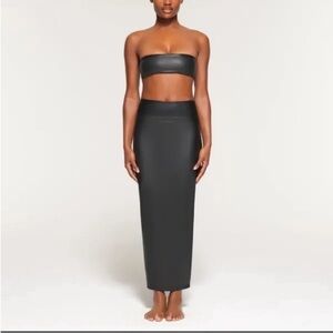 NWT Skims (B13) Micro Swim Pleather Long Skirt Sz S Onyx Black
